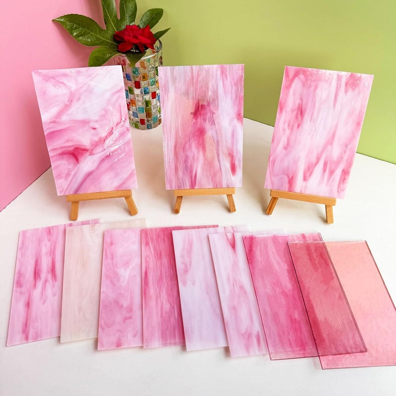 ILLUCKAI 12 Sheets COE 90 Glass for Fusing, 6 x 4 inch Fused Glass Supplies for Glass Fusing Jewelry Making, Fusible Stained Glass Sheets for Crafts (Pink Collection) - Image 2